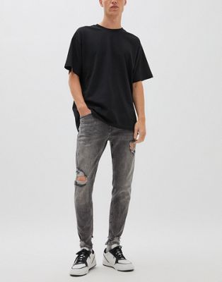Pull&Bear premium skinny jeans in dark grey