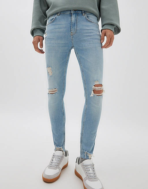Pull&Bear premium skinny jeans in light blue | ASOS