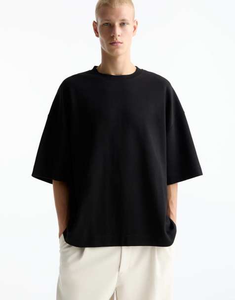 Pull&Bear - Premium - Sort T-shirt med firkantet pasform - view 1