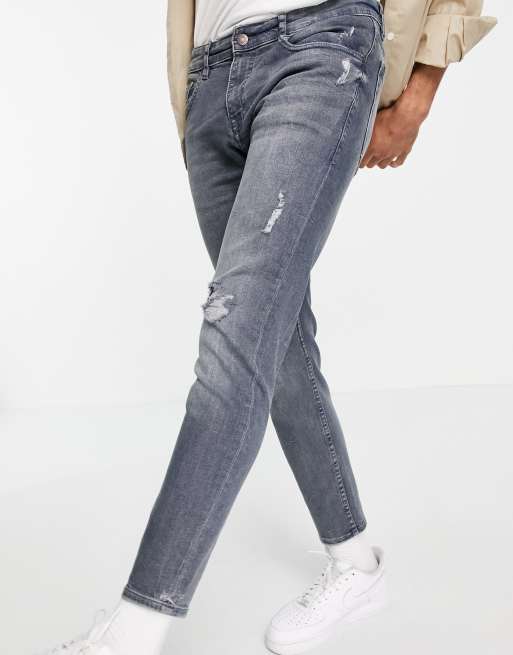 Pull&Bear premium super skinny fit jeans in grey with rips ASOS