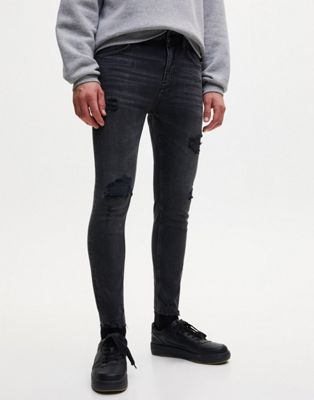 Pull&Bear premium super skinny jeans in black