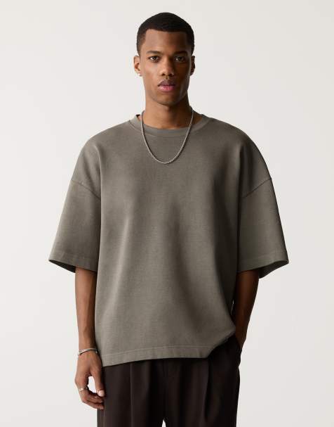 Pull&Bear – Premium – Szary T-shirt o pudełkowym kroju - view 1