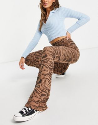 Pull&Bear printed flared pants in brown - ASOS Price Checker