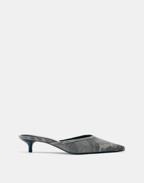 Pull&Bear Printed mule heels in green - view 1