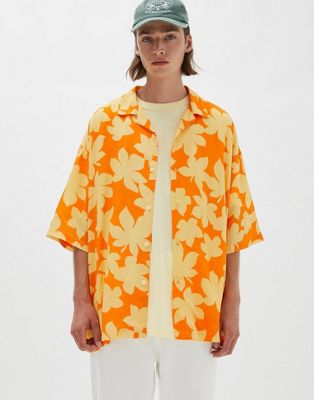 Pull&Bear printed shirt in yellow and orange floral