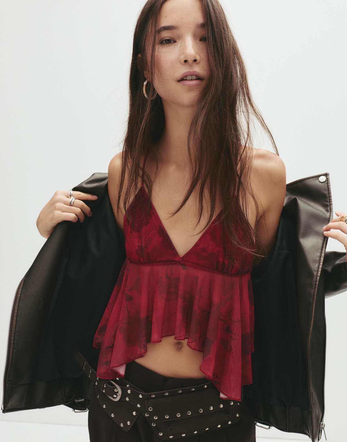 Pull&Bear Printed strappy top in multicolor