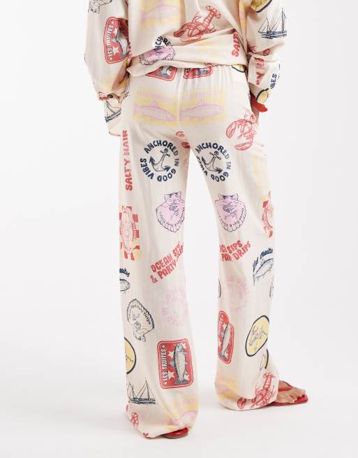 Pull&Bear printed summer pants in ecru - part of a set