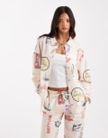 [Pull & Bear] Pull & Bear printed summer shirt in ecru (Part of a set)-White S Ecru