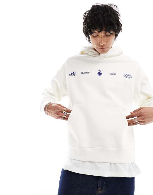 Pull&Bear printed treasures hoodie in off white