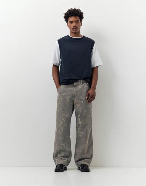 Pull&Bear Printed wide-leg jeans in grey