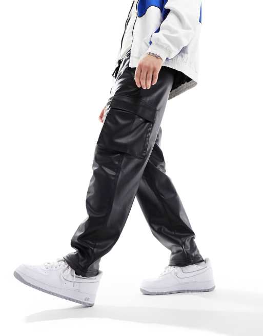 Pull&Bear PU pants in black