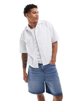 Pull&Bear – Pudełkowa koszula w kolorze ecru w paski