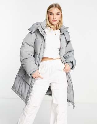 Pull & Bear puffer coat with hood in gray