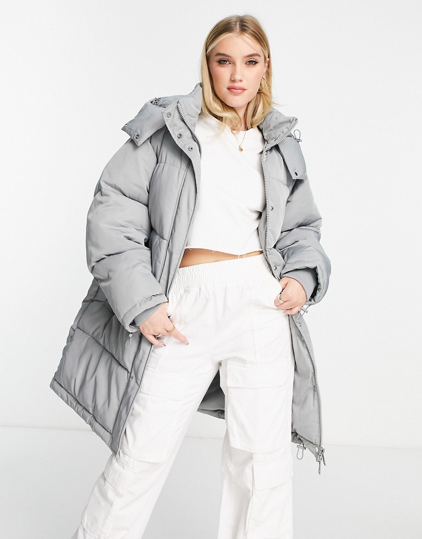 Pull & Bear puffer coat with hood in gray