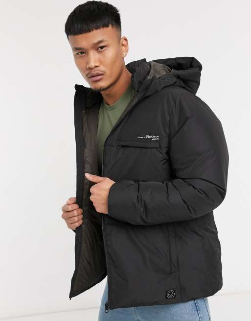 Pull&Bear puffer jacket in black | ASOS