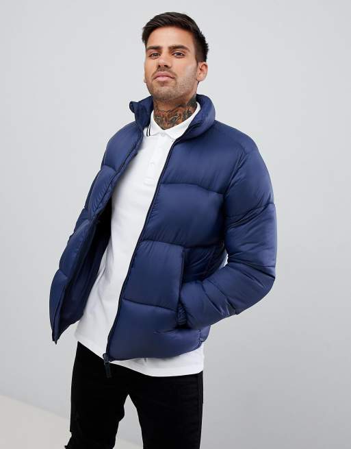 Pull and bear blue puffer jacket sale