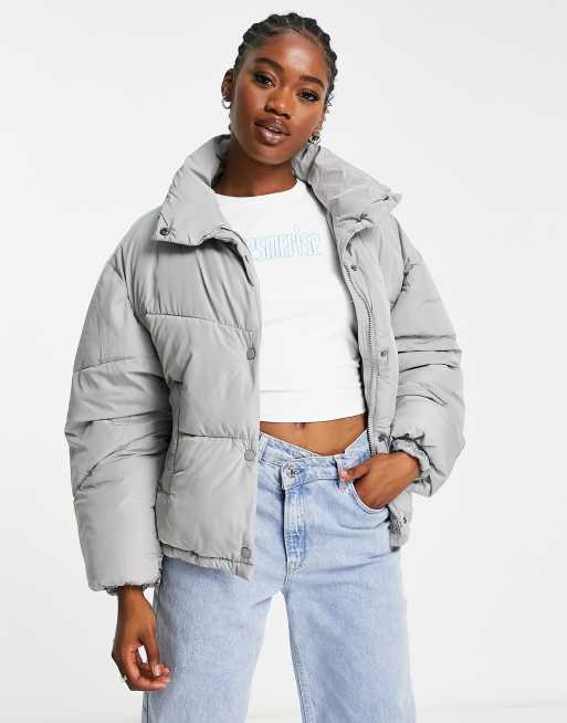 Pull&Bear puffer jacket in gunmetal gray