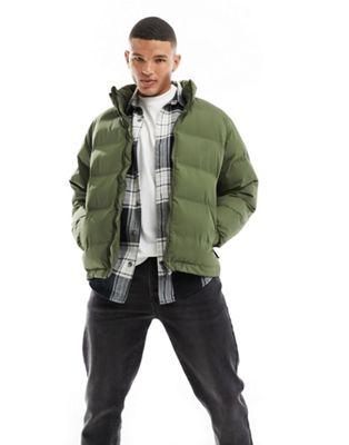 Pull&Bear puffer jacket in khaki - ASOS Price Checker