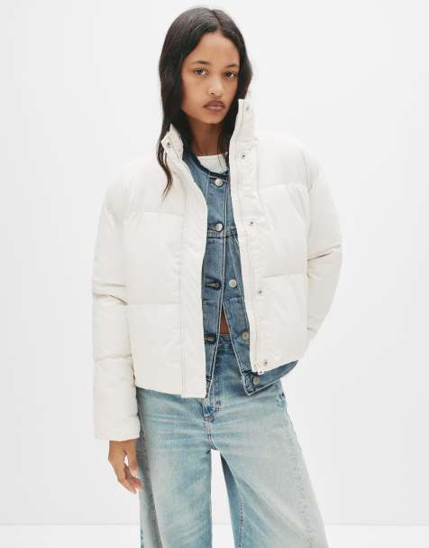Pull&Bear Puffer jacket with a high neck in beige - view 1