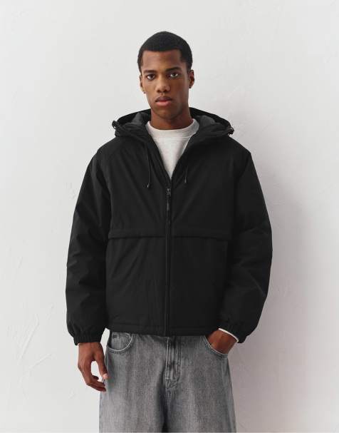 Pull&Bear Puffer jacket with a high neck in black - view 1