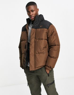 Pull&Bear puffer jacket with contrast detail in brown