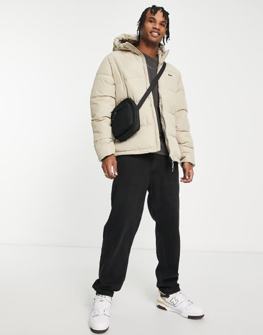 Pull&Bear puffer jacket with hood in beige exclusive at ASOS