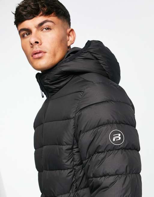 Pull Bear puffer jacket with hood in black