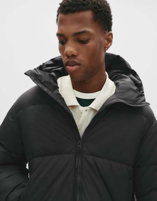 Pull&Bear Puffer jacket with hood in black, 2 of 4