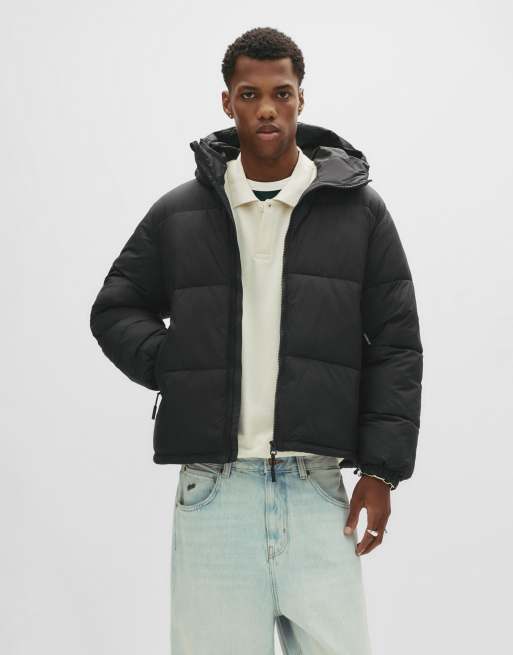 Pull&Bear Puffer jacket with hood in black, 4 of 4