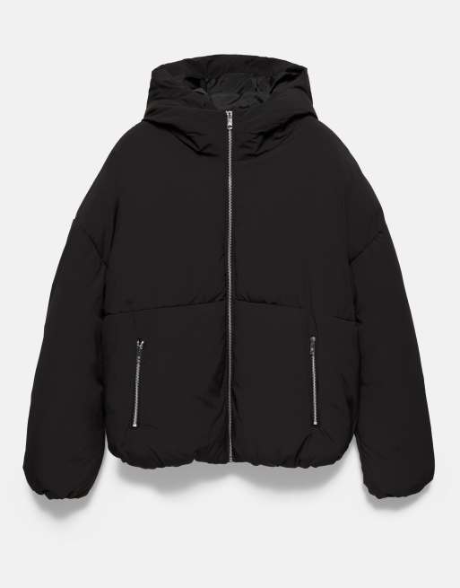Pull&Bear Puffer jacket with hood in black, 5 of 7