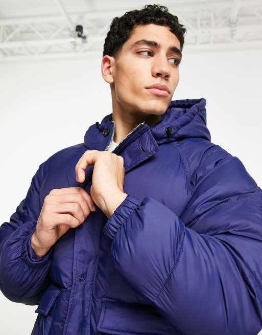 Pull Bear puffer jacket with hood in blue