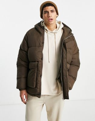 Pull&Bear puffer jacket with hood in brown