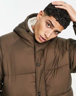 pull&bear padded puffer jacket in brown