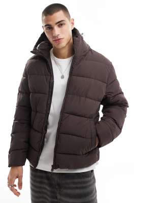 puffer jacket with hood in brown