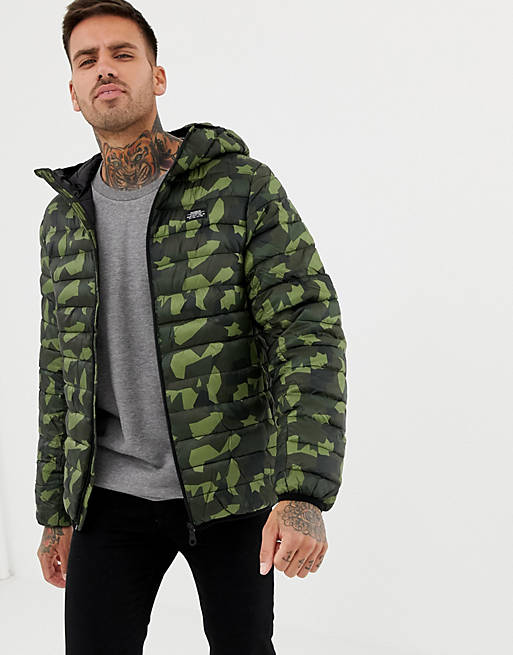 Pull&Bear puffer jacket with hood in camo | ASOS