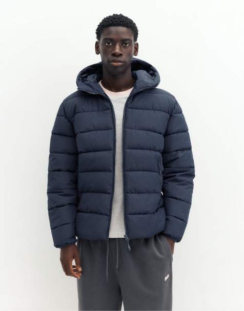 Pull&Bear Puffer jacket with hood in dark blue - view 1