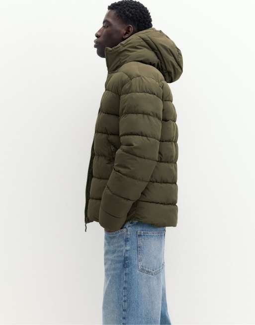 Pull&Bear Puffer jacket with hood in dark khaki, 5 of 7