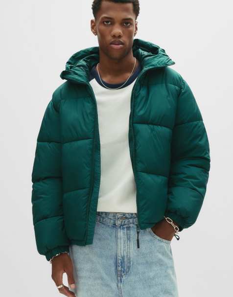 Pull&Bear Puffer jacket with hood in green - view 1