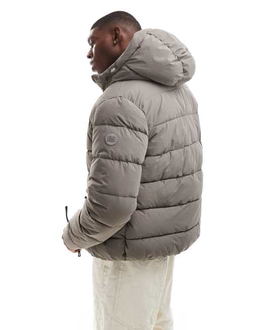 Pull Bear puffer jacket with hood in grey