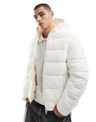 puffer jacket with hood in off white