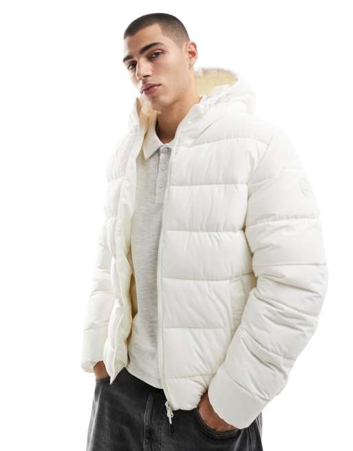 Pull Bear puffer jacket with hood in off white