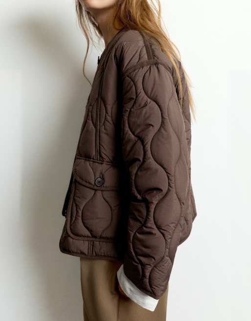 Pull&Bear Puffer jacket with pockets in brown, 2 of 7