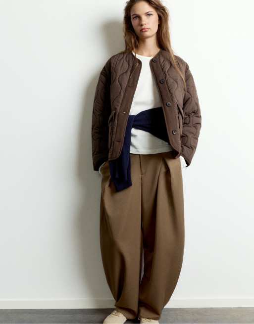 Pull&Bear Puffer jacket with pockets in brown, 3 of 7