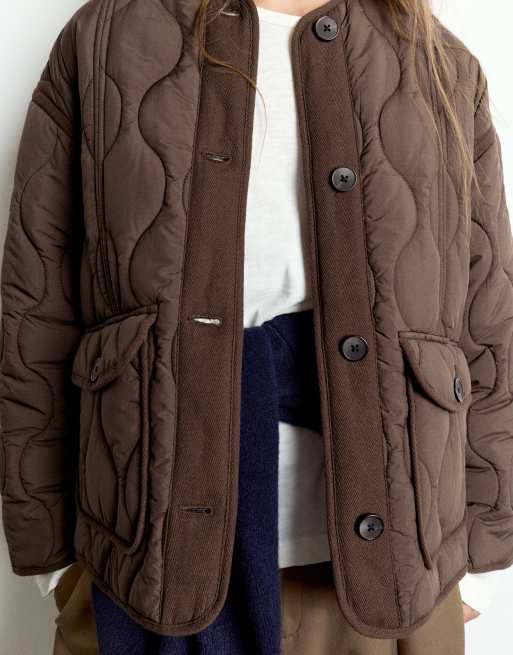 Pull&Bear Puffer jacket with pockets in brown, 5 of 7