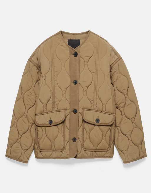 Pull&Bear Puffer jacket with pockets in dark khaki, 5 of 7