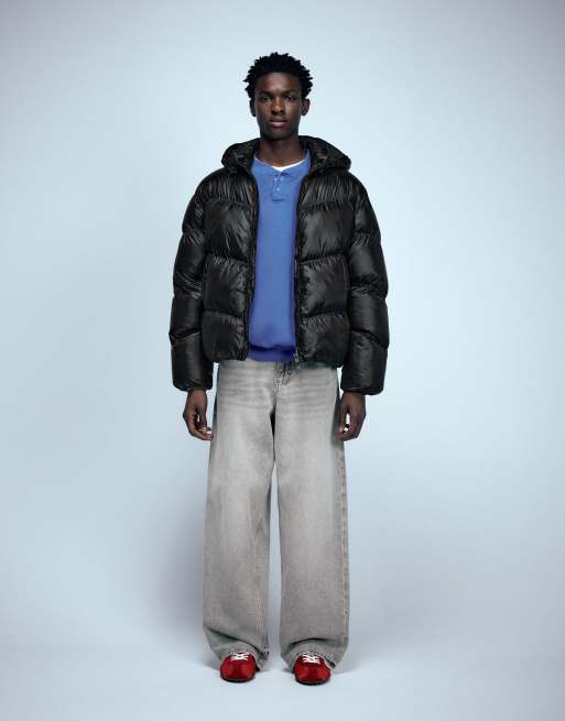 Pull&Bear Puffer jacket with shiny finish in black, 4 of 7