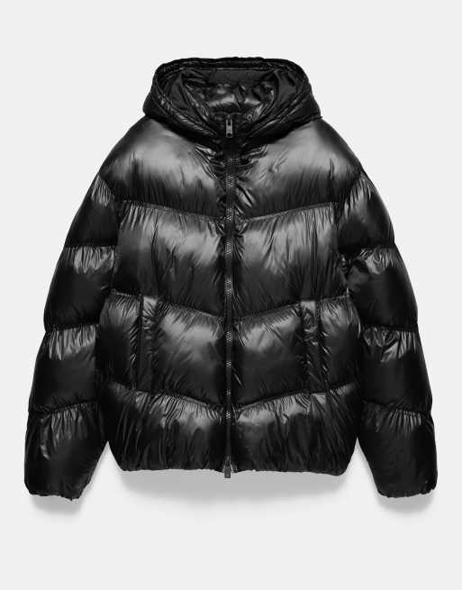 Pull&Bear Puffer jacket with shiny finish in black, 5 of 7