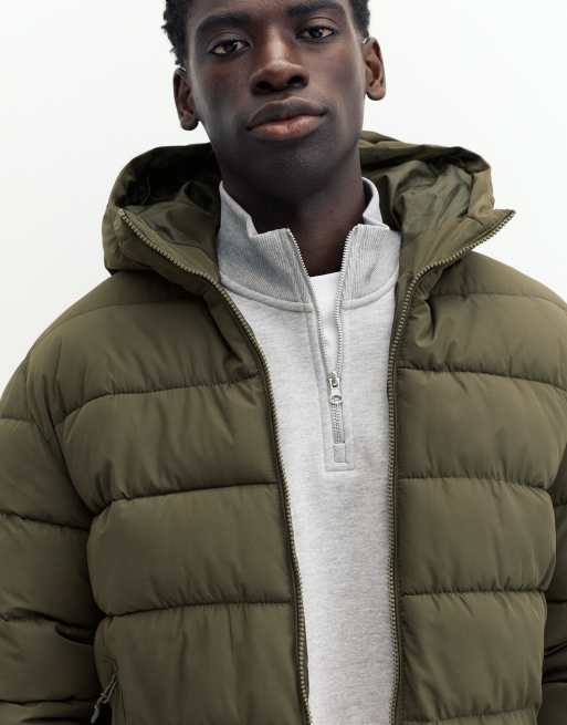 Pull&Bear pufferjacka med huva i mörk khaki, 3 av 7
