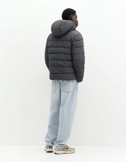 Pull&Bear pufferjacka med huva i mörkgrått, 2 av 7