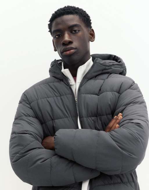 Pull&Bear pufferjacka med huva i mörkgrått, 3 av 7
